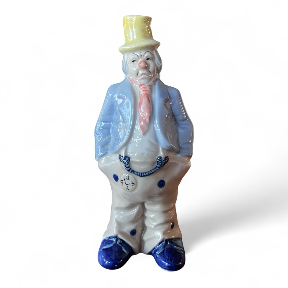 Vtg Artmark Grumpy Clown Figurine Top Hat Tie Pocket Watch Sad Face 7" Porcelain - Picture 6 of 7